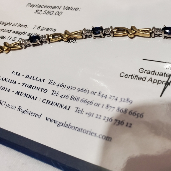 Gold blue sapphire and diamond bracelet - Picture 3 of 8